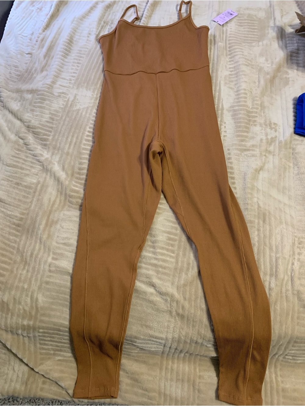 wild fable Ribbed Strap Camel-Tone Jumpsuit